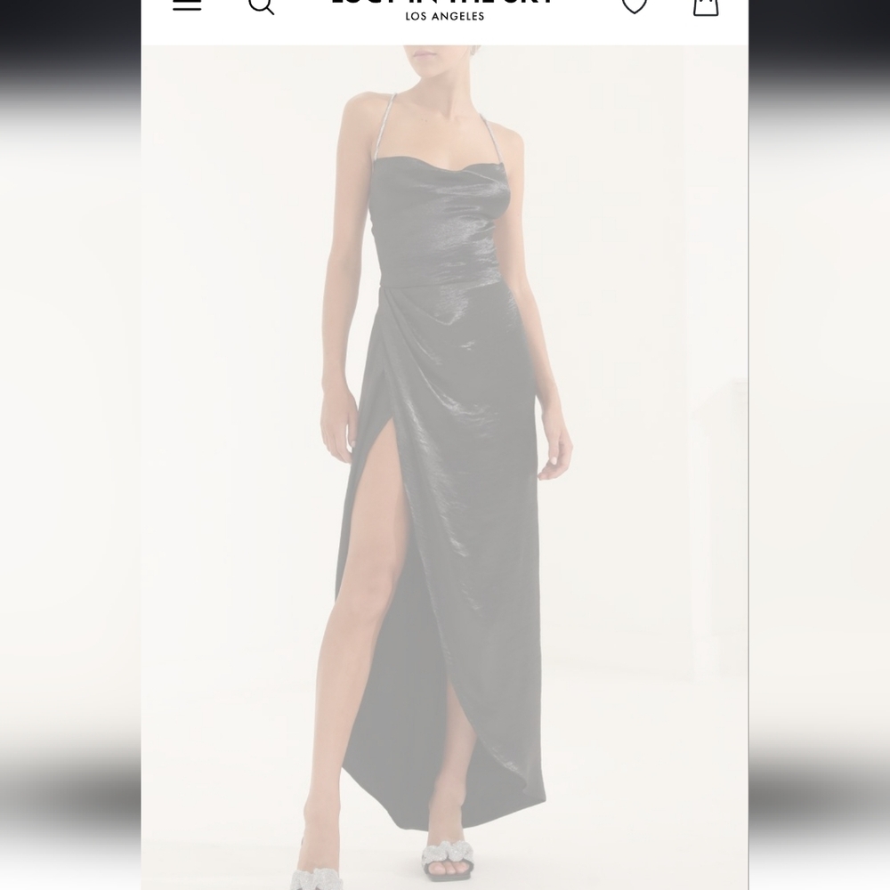 Black Satin Luxe Rhinestone Strap Maxi Dress